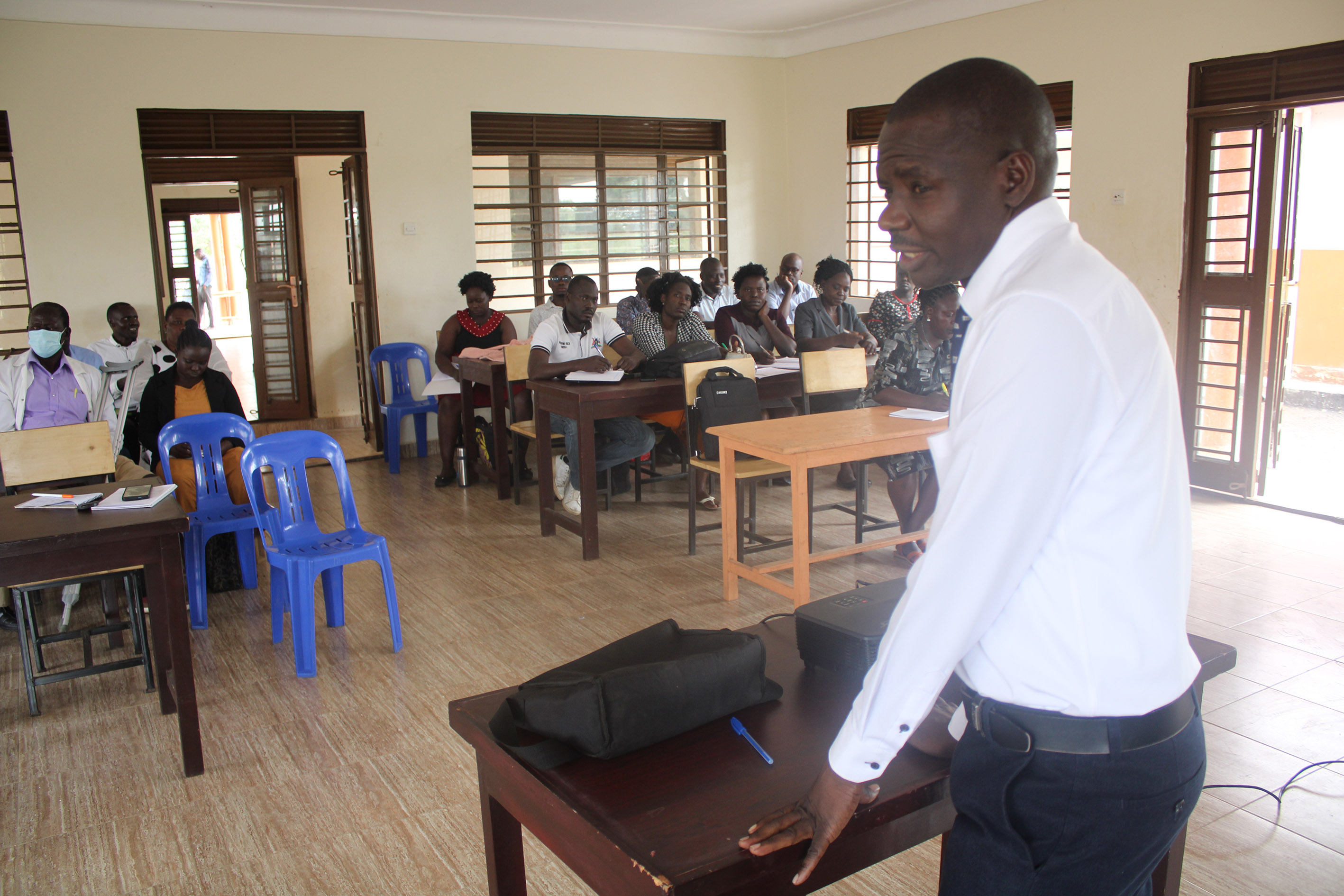 Doctor Eudu James addressing the stakeholders at the district hall on Wednesday. Photo by Emmanuel Opio