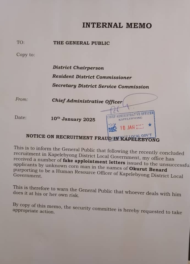 Internal MEMO on fraudulent appointments issued to unsuspecting persons