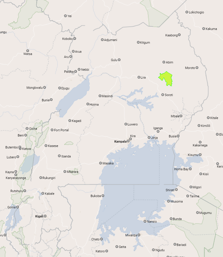 Map of Kapelebyong DLG showing the location of Kapelebyong district in Uganda